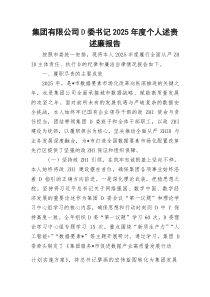 集团有限公司D委书记2026年度个人述责述廉报告