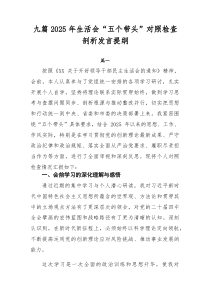 9篇2025年生活会“五个带头”对照检查剖析发言提纲