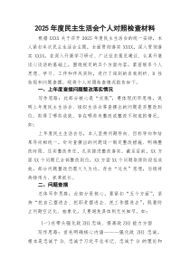 2025年度M主生活会个人对照检查材料