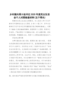 乡村振兴局D组书记2025年度M主生活会个人对照检查材料（五个带头）