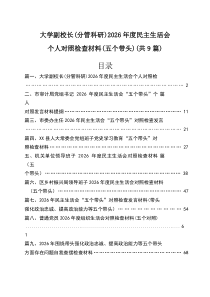 大学副校长（分管科研）2026年度民主生活会个人对照检查材料（五个方面）9篇（精选版）
