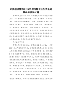 市委组织部部长2025年专题M主生活会对照检查发言材料