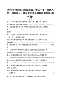 （14篇）2026年带头强化政治忠诚、带头干事、敬畏人民、固本培元、度民主生活会对照检查材料范文