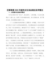 区委常委2026年度民主生活会相互批评意见