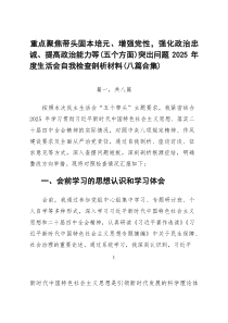 重点聚焦带头固本培元、增强党性，强化政治忠诚、提高政治能力等（五个方面）突出问题2026年度生活会自