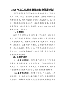 2026年医院党支部党建经费使用计划