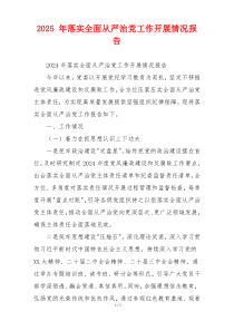 2026 年落实全面从严治党工作开展情况报告