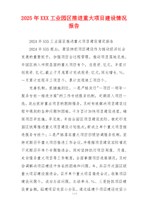 2026年XXX工业园区推进重大项目建设情况报告