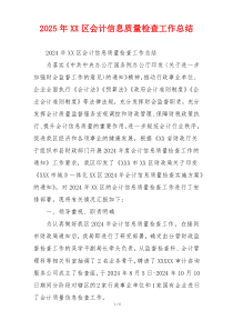 2026年XX区会计信息质量检查工作总结
