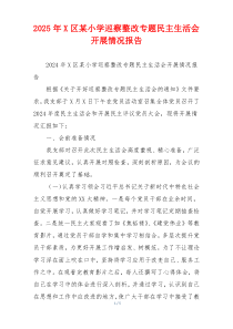 2026年X区某小学巡察整改专题民主生活会开展情况报告