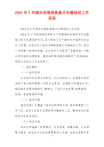 2026年X市城市治理效能提升专题培训工作总结