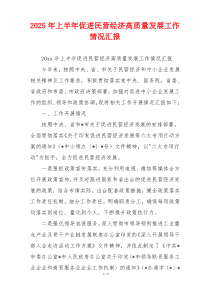 2026年上半年促进民营经济高质量发展工作情况汇报