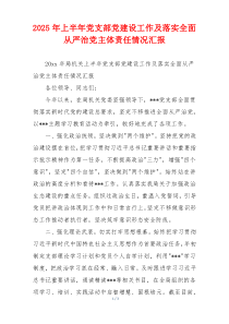 2026年上半年党支部党建设工作及落实全面从严治党主体责任情况汇报