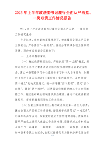 2026年上半年政法委书记履行全面从严治党、一岗双责工作情况报告