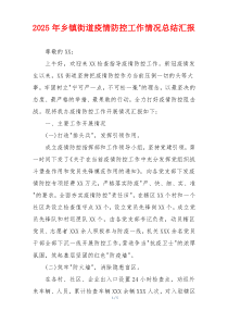 2026年乡镇街道疫情防控工作情况总结汇报