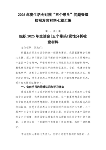 2026年度生活会对照“五个带头”问题查摆检视发言材料七篇汇编