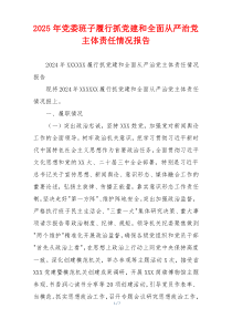 2026年党委班子履行抓党建和全面从严治党主体责任情况报告