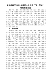 （3篇）镇党委班子2026年度民主生活会“五个带头”对照检查发言范文
