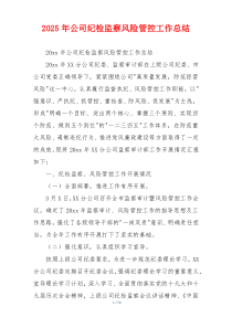 2026年公司纪检监察风险管控工作总结