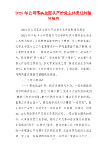 2026年公司落实全面从严治党主体责任制情况报告