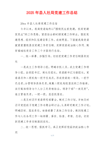 2026年县人社局党建工作总结