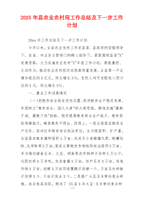 2026年县农业农村局工作总结及下一步工作计划