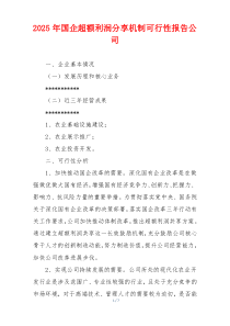 2026年国企超额利润分享机制可行性报告公司