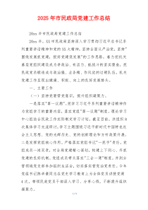 2026年市民政局党建工作总结