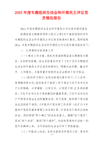 2026年度专题组织生活会和开展民主评议党员情况报告