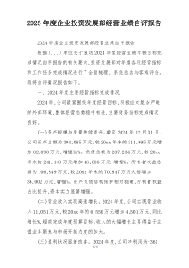 2026年度企业投资发展部经营业绩自评报告