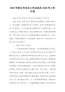 2026年度公司安全工作总结及2026年工作计划