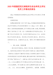 2026年度基层党支部组织生活会和民主评议党员工作情况的报告