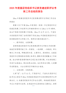 2026年度基层党组织书记抓党建述职评议考核工作总结的报告