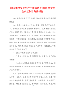 2026年度安全生产工作总结及2026年安全生产工作计划的报告