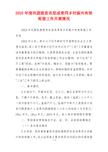 2026年度巩固脱贫攻坚成果同乡村振兴有效衔接工作开展情况