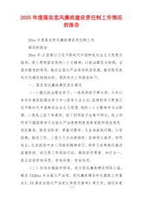 2026年度落实党风廉政建设责任制工作情况的报告