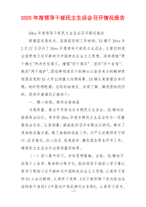 2026年度领导干部民主生活会召开情况报告