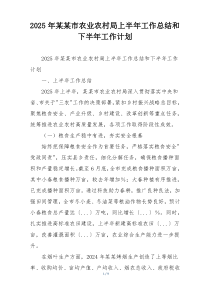 2026年某某市农业农村局上半年工作总结和下半年工作计划
