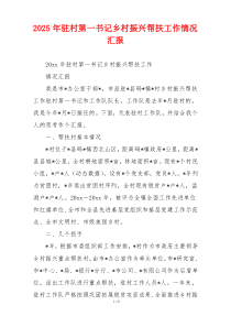 2026年驻村第一书记乡村振兴帮扶工作情况汇报