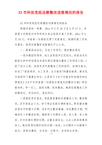 XX市科协党组巡察整改进展情况的报告
