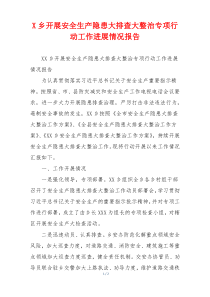 X乡开展安全生产隐患大排查大整治专项行动工作进展情况报告