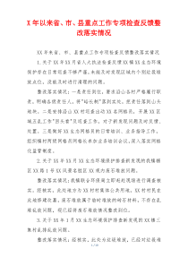 X年以来省、市、县重点工作专项检查反馈整改落实情况