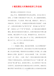 X镇发展壮大村集体经济工作总结