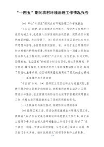 “十四五”期间农村环境治理工作情况报告