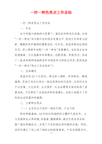 一村一特色亮点工作总结