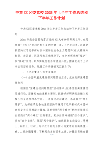 中共XX区委党校2026年上半年工作总结和下半年工作计划