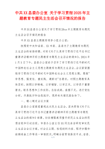 中共XX县委办公室 关于学习贯彻2026年主题教育专题民主生活会召开情况的报告