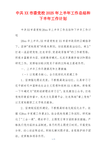 中共XX市委党校2026年上半年工作总结和下半年工作计划