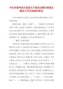 中共市委网信办党组关于落实巡察反馈意见整改工作完成情况报告