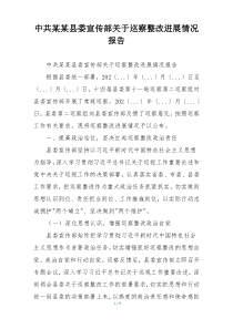 中共某某县委宣传部关于巡察整改进展情况报告